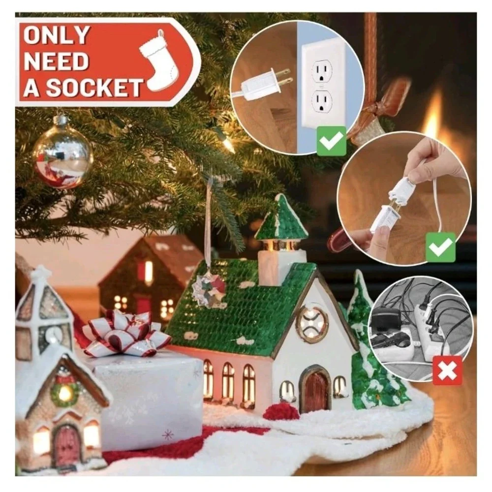 (3 Pack) 6 LED Blow Mold Christmas Village Lights C7 String Cord W On/Off Switch